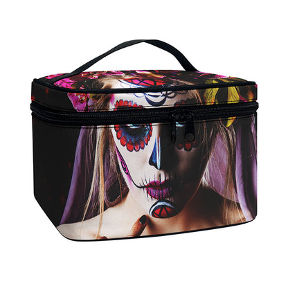 Calavera Girl Day of The Dead Print Travel Makeup Bag