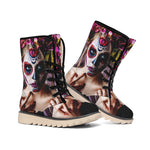 Calavera Girl Day of The Dead Print Winter Boots