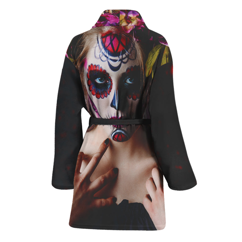 Calavera Girl Day of The Dead Print Women's Bathrobe