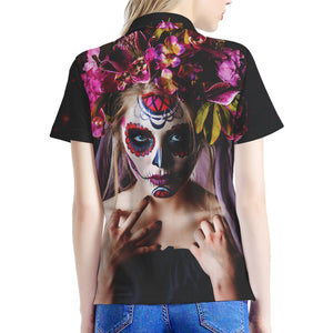 Calavera Girl Day of The Dead Print Women's Polo Shirt