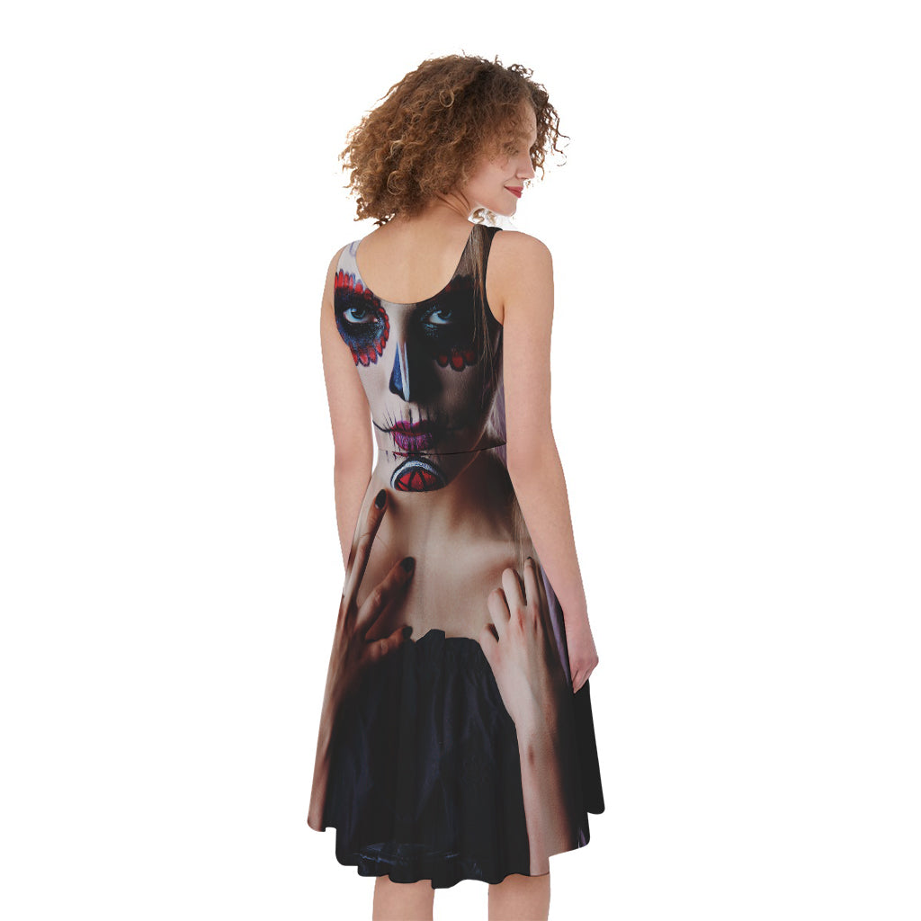 Calavera Girl Day of The Dead Print Women's Sleeveless Dress