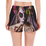 Calavera Girl Day of The Dead Print Women's Split Running Shorts
