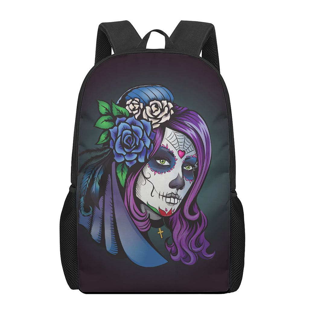 Calavera Girl Dia De Los Muertos Print 17 Inch Backpack