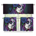 Calavera Girl Dia De Los Muertos Print 3 Piece Kitchen Curtains