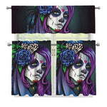 Calavera Girl Dia De Los Muertos Print 3 Piece Kitchen Curtains
