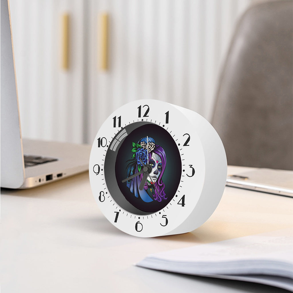 Calavera Girl Dia De Los Muertos Print Alarm Clock