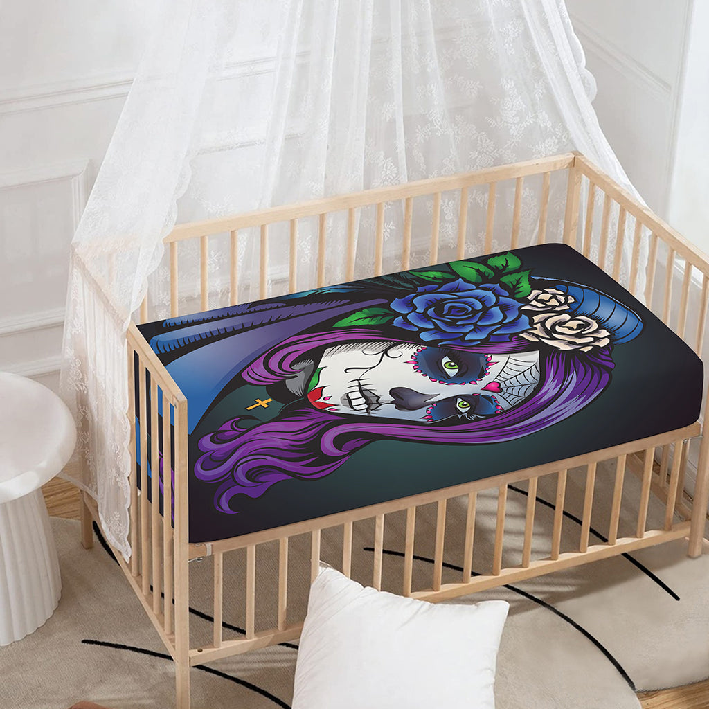 Calavera Girl Dia De Los Muertos Print Baby Crib Sheet