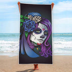 Calavera Girl Dia De Los Muertos Print Beach Towel