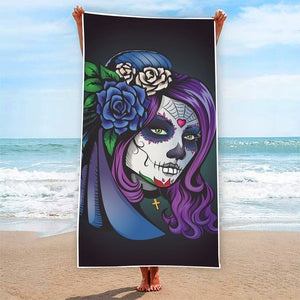 Calavera Girl Dia De Los Muertos Print Beach Towel