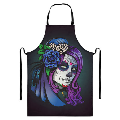 Calavera Girl Dia De Los Muertos Print Bib Apron With Pocket