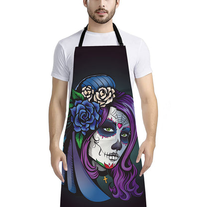 Calavera Girl Dia De Los Muertos Print Bib Apron With Pocket