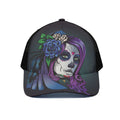 Calavera Girl Dia De Los Muertos Print Black Mesh Trucker Hat