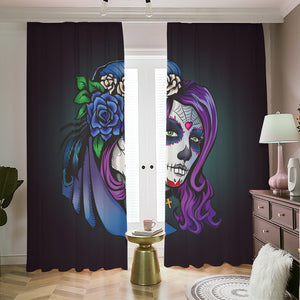 Calavera Girl Dia De Los Muertos Print Blackout Pencil Pleat Curtains