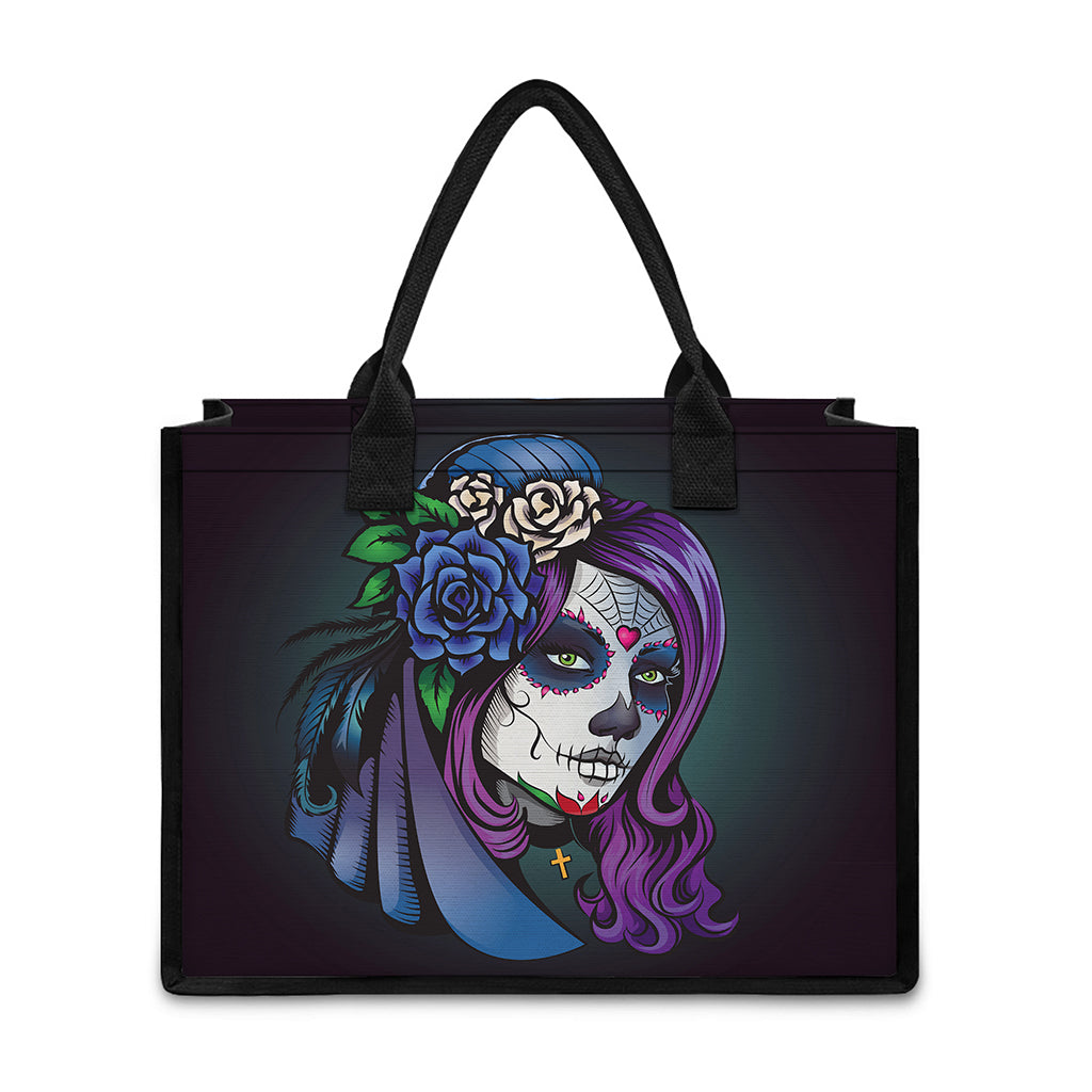 Calavera Girl Dia De Los Muertos Print Canvas Tote Bag
