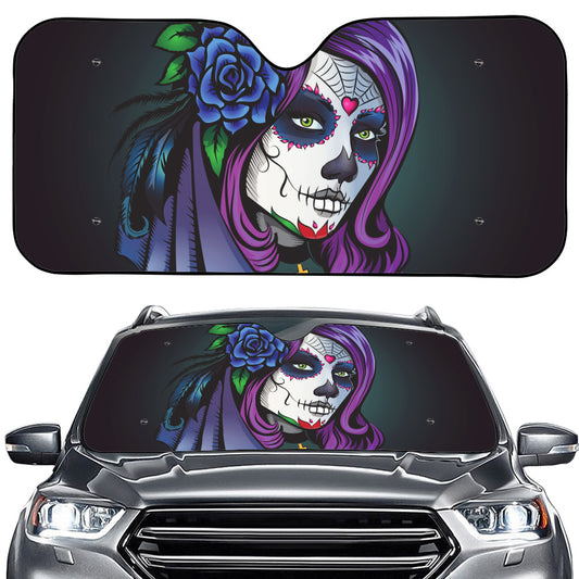 Calavera Girl Dia De Los Muertos Print Car Windshield Sun Shade