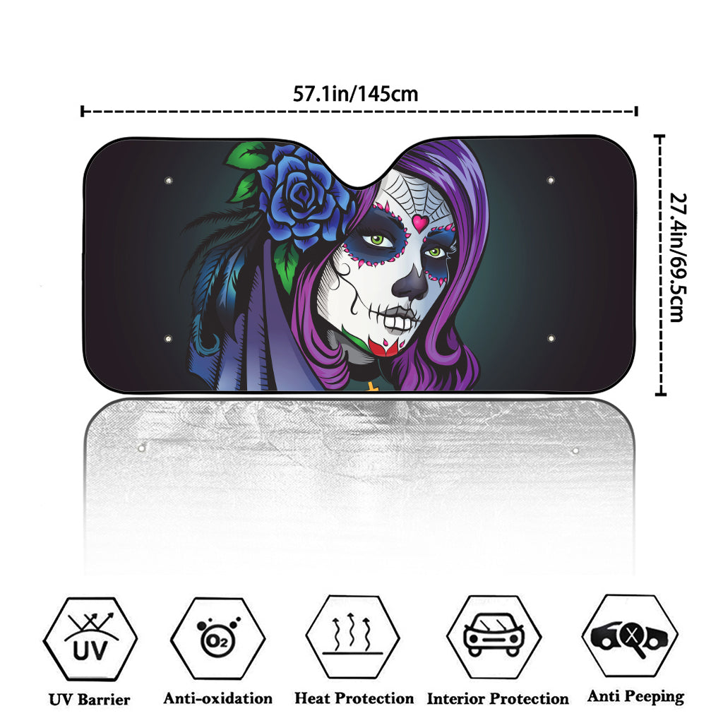 Calavera Girl Dia De Los Muertos Print Car Windshield Sun Shade