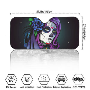 Calavera Girl Dia De Los Muertos Print Car Windshield Sun Shade