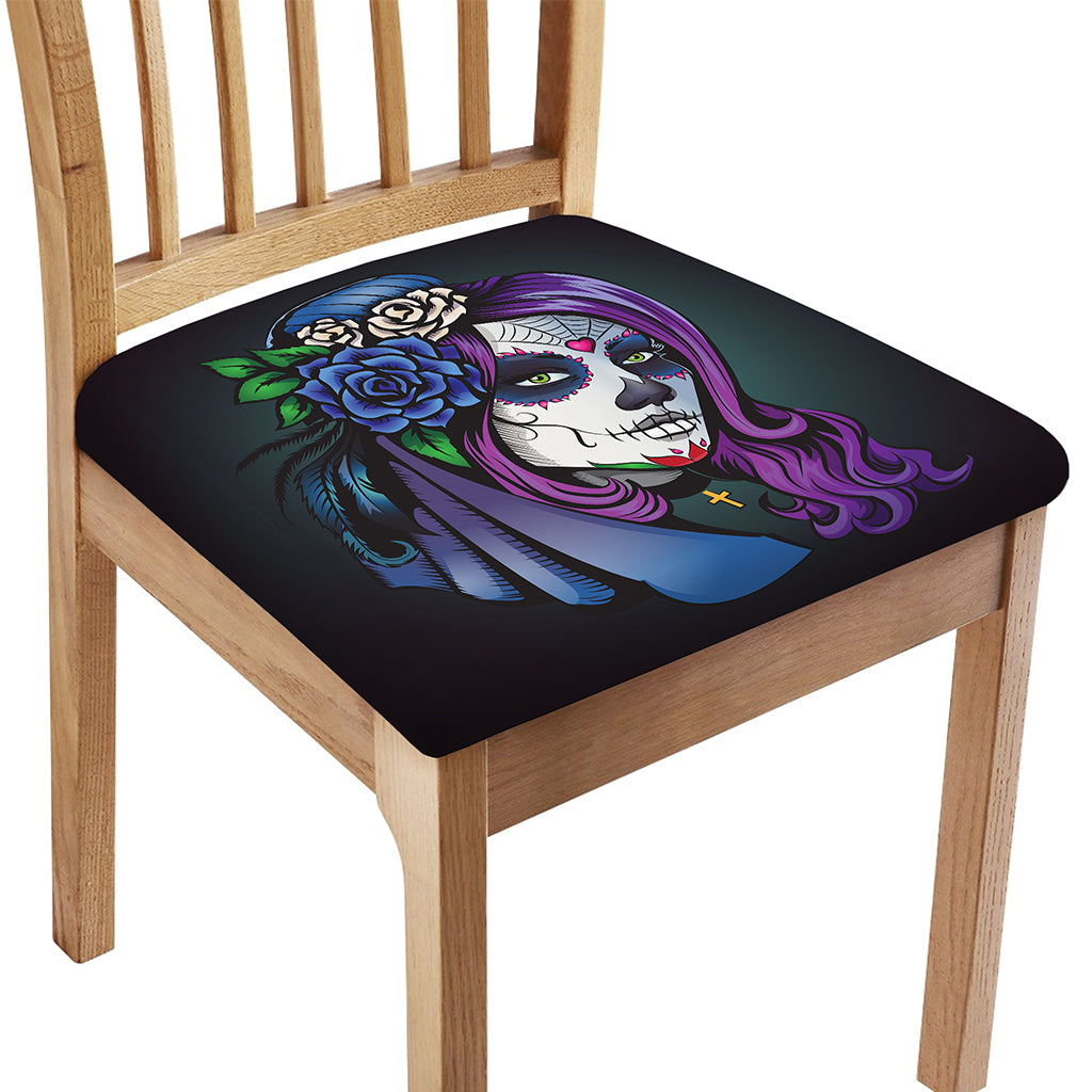 Calavera Girl Dia De Los Muertos Print Chair Cushion Cover