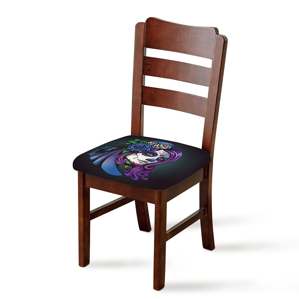 Calavera Girl Dia De Los Muertos Print Chair Cushion Cover