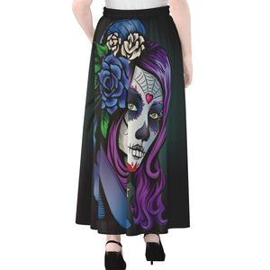 Calavera Girl Dia De Los Muertos Print Chiffon Maxi Skirt