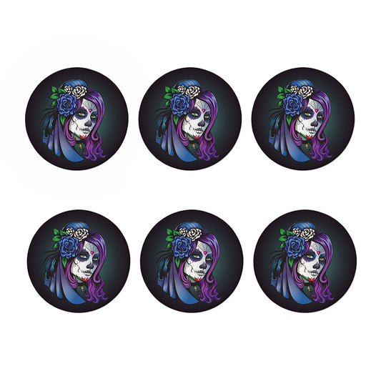 Calavera Girl Dia De Los Muertos Print Coaster Set