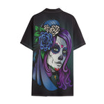Calavera Girl Dia De Los Muertos Print Cotton Hawaiian Shirt
