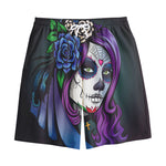 Calavera Girl Dia De Los Muertos Print Cotton Shorts