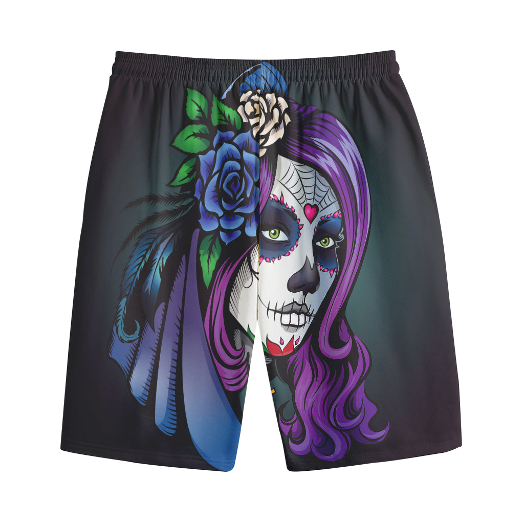 Calavera Girl Dia De Los Muertos Print Cotton Shorts