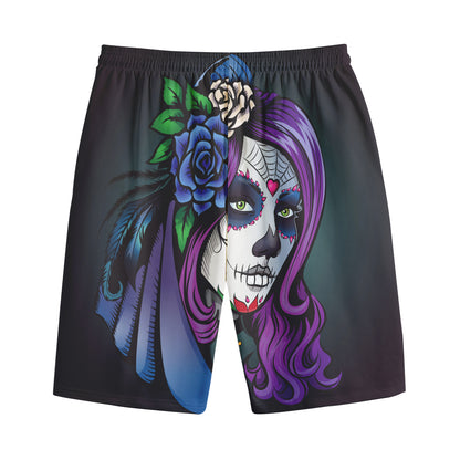 Calavera Girl Dia De Los Muertos Print Cotton Shorts