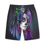 Calavera Girl Dia De Los Muertos Print Cotton Shorts
