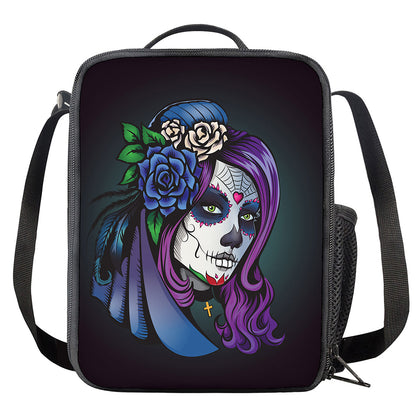Calavera Girl Dia De Los Muertos Print Crossbody Lunch Bag