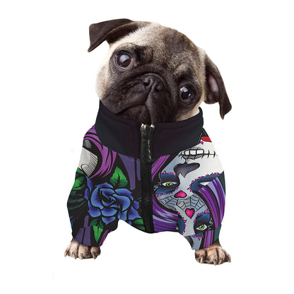 Calavera Girl Dia De Los Muertos Print Dog Zip Up Jacket