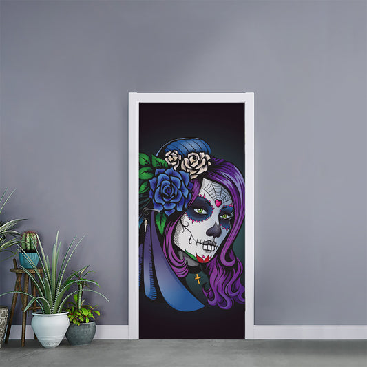 Calavera Girl Dia De Los Muertos Print Door Sticker