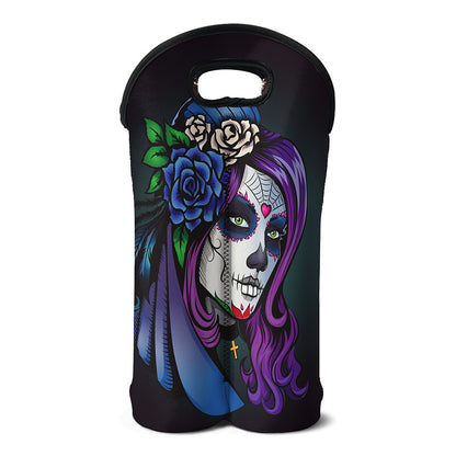 Calavera Girl Dia De Los Muertos Print Double Neoprene Wine Tote