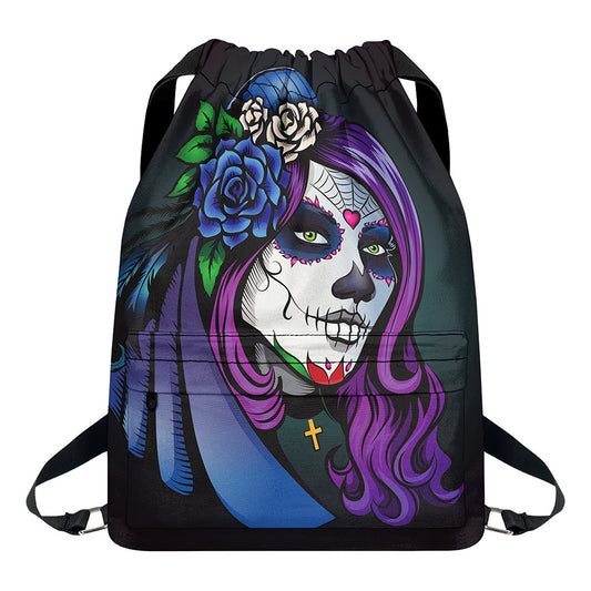 Calavera Girl Dia De Los Muertos Print Drawstring Backpack