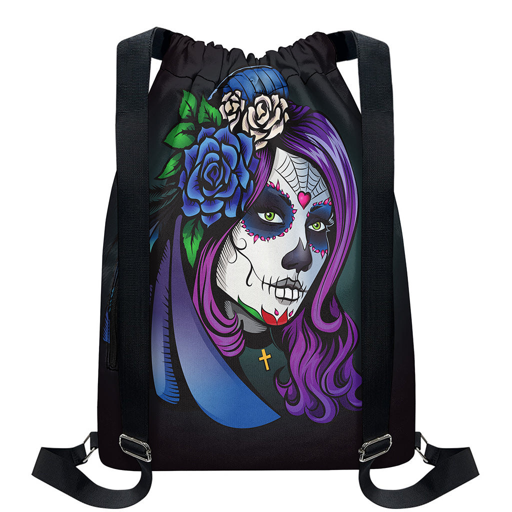 Calavera Girl Dia De Los Muertos Print Drawstring Backpack