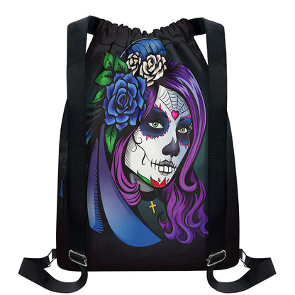 Calavera Girl Dia De Los Muertos Print Drawstring Backpack