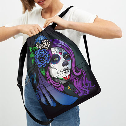 Calavera Girl Dia De Los Muertos Print Drawstring Backpack