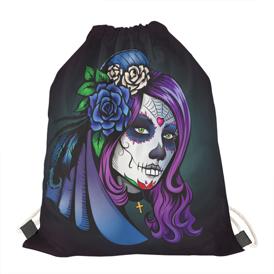 Calavera Girl Dia De Los Muertos Print Drawstring Bag