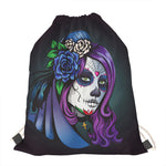 Calavera Girl Dia De Los Muertos Print Drawstring Bag