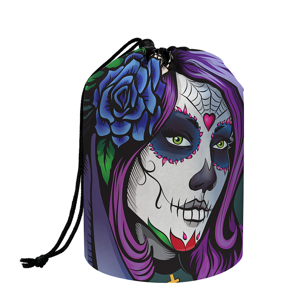 Calavera Girl Dia De Los Muertos Print Drawstring Makeup Bag