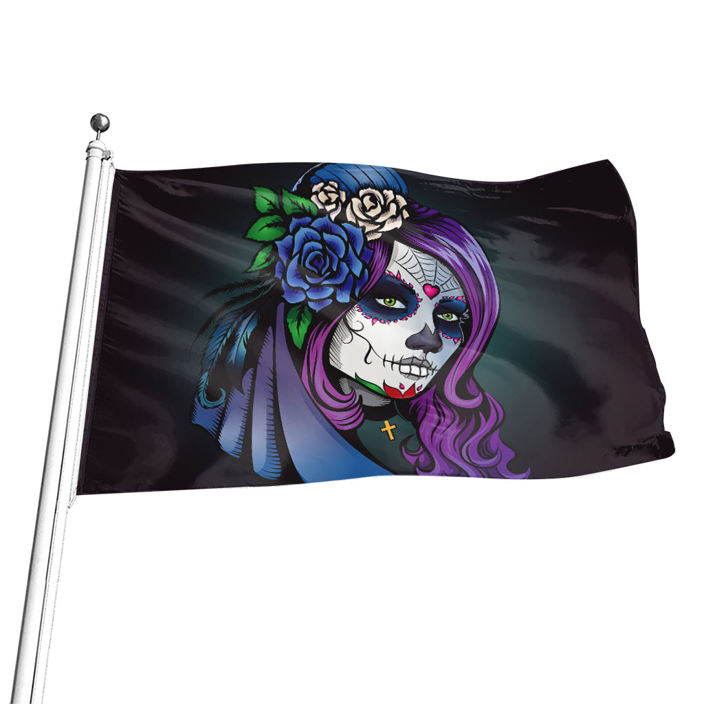 Calavera Girl Dia De Los Muertos Print Flag