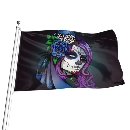 Calavera Girl Dia De Los Muertos Print Flag