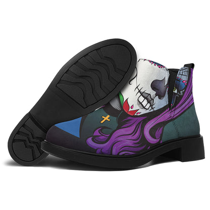 Calavera Girl Dia De Los Muertos Print Flat Ankle Boots