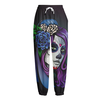Calavera Girl Dia De Los Muertos Print Fleece Lined Knit Pants