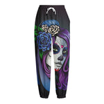 Calavera Girl Dia De Los Muertos Print Fleece Lined Knit Pants