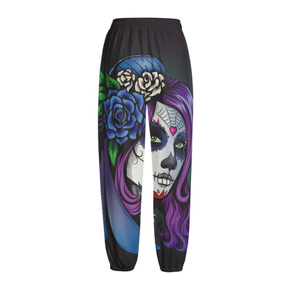 Calavera Girl Dia De Los Muertos Print Fleece Lined Knit Pants
