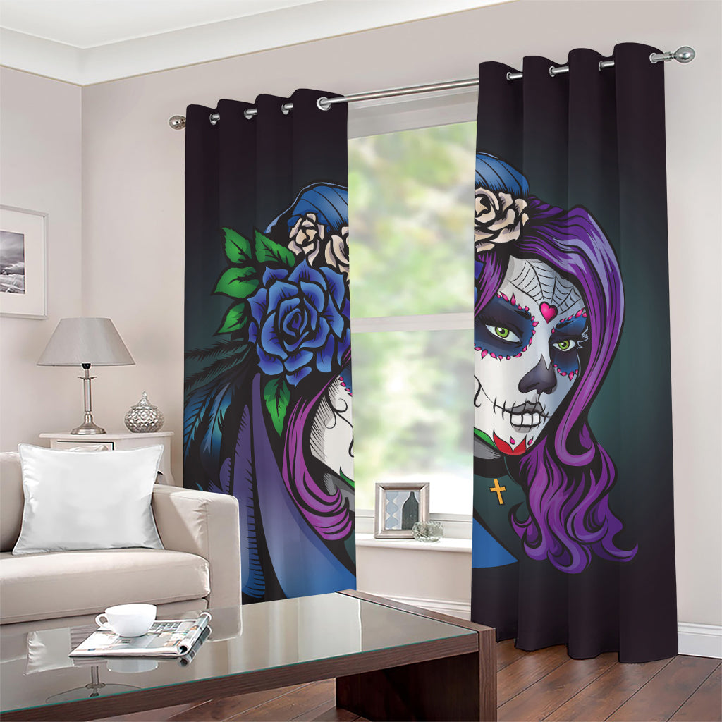 Calavera Girl Dia De Los Muertos Print Grommet Curtains