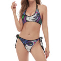 Calavera Girl Dia De Los Muertos Print Halter Scoop Tie Side Bikini