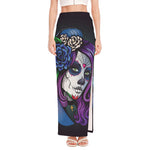 Calavera Girl Dia De Los Muertos Print High Slit Maxi Skirt